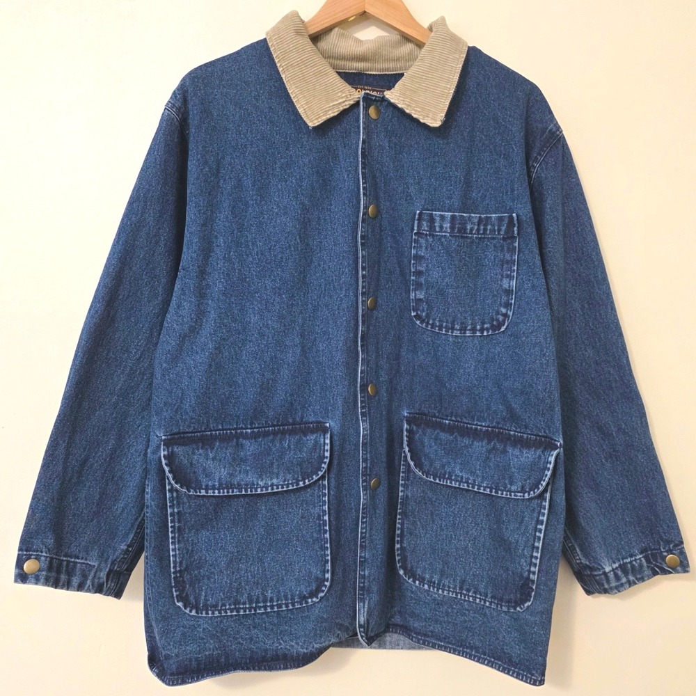Vintage 90s Woolrich Denim Barn Chore Jacket Sz M Corduroy Collar Field Shacket
